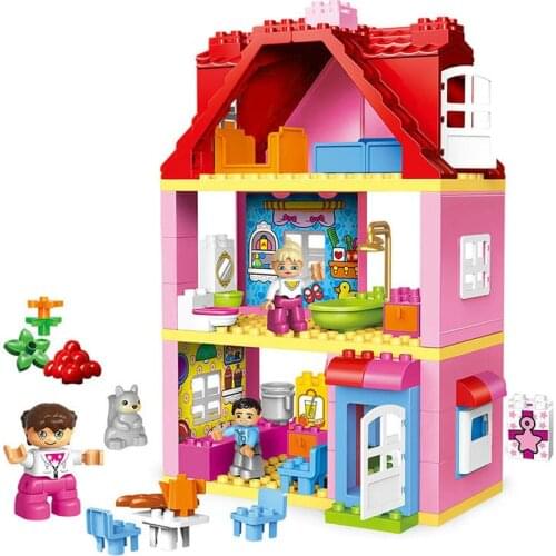 78 PCS Large Size Pink villa Girls Big Building Blocks set Kids DIY Bricks Model Toys for Children Compatible Duploe