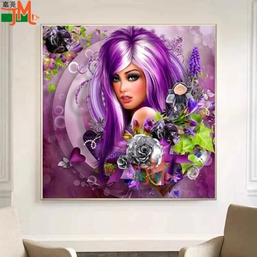5D Diamond Embroidery Purple Flower Iris Fantasy Woman Cross Stitch Diy Diamond Painting Sale European Sexy Beauty Picture Art