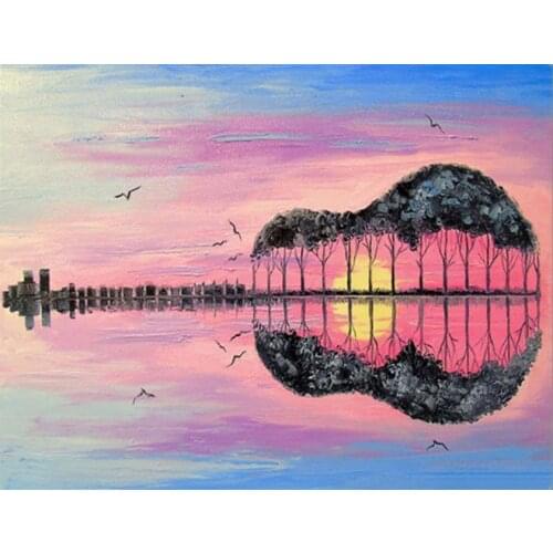 Diamond Painting Cross Stitch Landscape 5D Full Square Diamond Embroidery Guitar Bead Picture Kit Handwork Home Decor