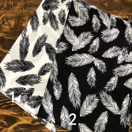 Black And White Leaf Printed Fabric Elasticity Crepe Soft Summer Thin DIY Clothing Skirt Shirt`s Fabric/1m