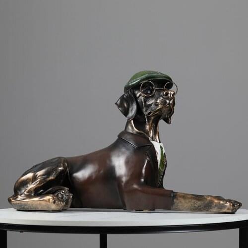 Modern Art Home Decor Crafts Animals Figurine Cute Gentleman Flying Dog Resin Statue Wine Cabinet Office Decoration Sculpture