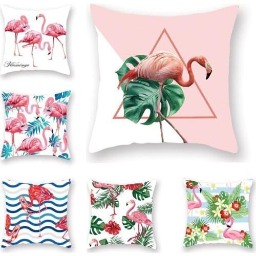 Decorative Throw Pillow Case Summer Flamingo Flower Leaf Print Pillowcase For Home Square Cushion Pillow Covers 45*45cm