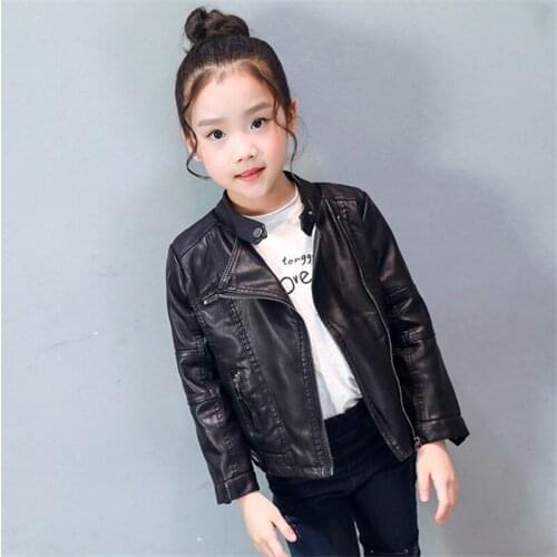 2018 high quality new fashion Solid warm autumn winter kid children girl jacket PU coat outerwear girl clothing girls clothes