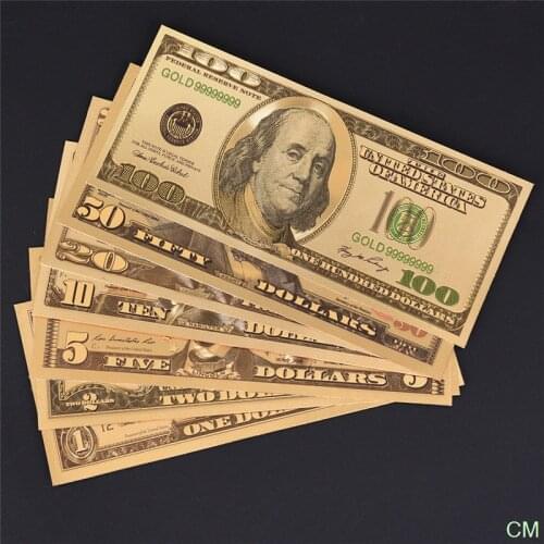 Dollars Decoration Antique Plated Gold Collection Fake Money Souvenir 7pcs/set 1 2 5 10 20 50 100 Europe People Metal