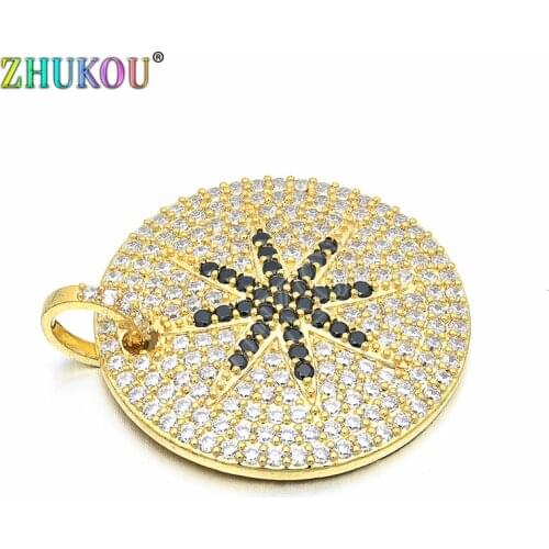 28mm Brass Cubic Zirconia Round Charms Pendants DIY Jewelry Bracelet Necklace Making, Hole: 5mm, Model: VD74