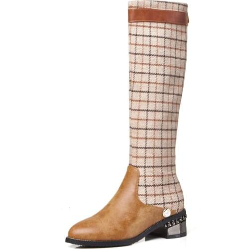 Foreign trade in the winter of 2018 with the new party with the grid size 32-48 tall canister boots knight female 181026 yards