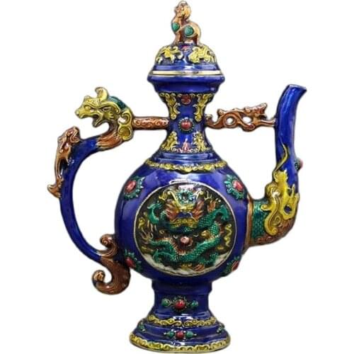 Ming Xuande brass Dragon carving copper enamel crafts bronze flagon color Home Furnishing decorative Cloisonne ornaments