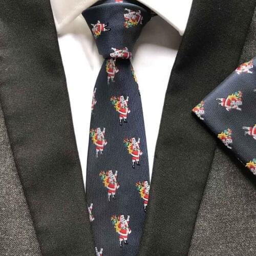 Men Luxury Silk Ties Set Christmas Santa Claus Pattern Necktie with Handkerchief