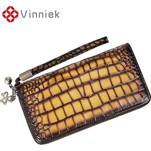 New Crocodile Pattern Clutch Bag Female Genuine Leather Wallets Retro Hand-painted Long Coin Purse 36 Card Bit Women ID Holders
