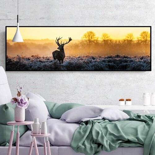 Deer Elk Landscape Forest Wall Art Canvas or PVC Painting Cuadros Posters Nordic Poster Picture Wall Pictures For Living Room