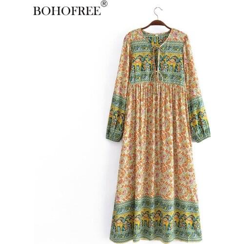 Boho Autumn Dress Long Sleeve Animal Camel Print Maxi Hippie Long Dress Bohemian Vestidos Casual Women Boho Ethnic Dresses