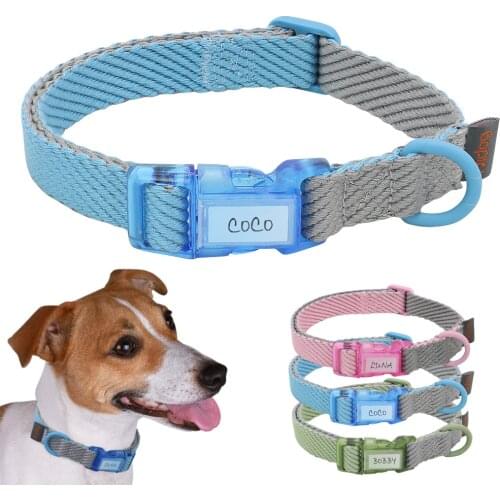 Custom Pet Name Collar Soft Nylon Dogs Cats Collars Necklace With Name Buckle For Small Medium Large Dogs Pitbull French Bulldog