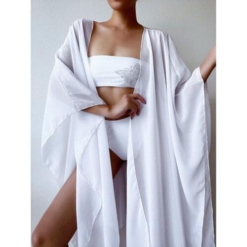 Kili Sexy Summer Women Cardigan Kimono Blouse Tops Beach Cover Up Loose 3/4 Sleeve Irregular Cardigan