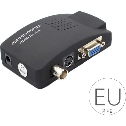 Portable BNC to VGA Video Converter Composite S-video Input To PC VGA Output Adapter Digital Switch Box US/EU Plug