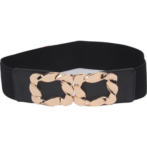 New Fashion gold square buckle Elastic waistbands Female Girdle Stretch Thick cummerbunds Women Belt Wide Waist for dress party