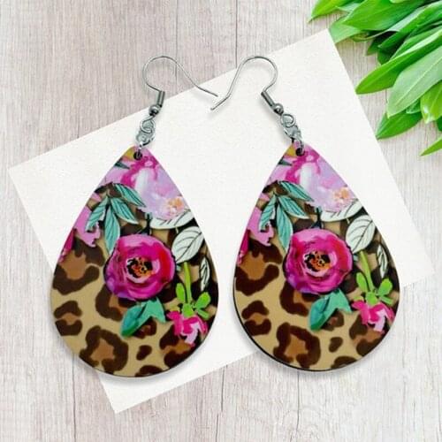 Earrings- Flowers Print on Animal Paw Faux Leather Teardrop Earrings
