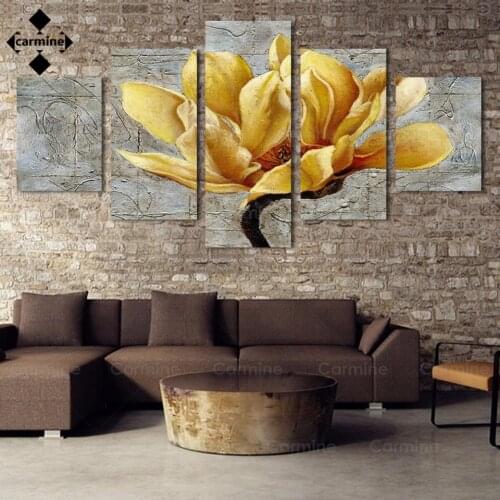 Modern Painting Yellow Flower Canvas Hd Wall Art Framework Printings Modular 5 Pieces Picture and Poster for Home Interior Decor
