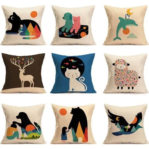 Cute Cartoon Animal Cushion Cover Sofa Car Cojines Linen 44*44CM Home Textile Car Accessories Covers