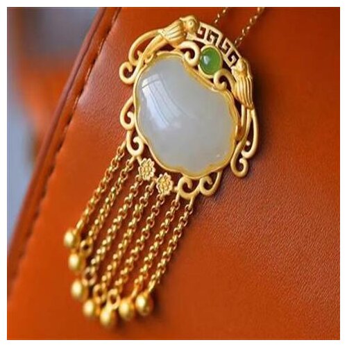 Super Fairy Court Style Hotian Jade Pendant Safe Longevity Lock Sterling Silver Phoenix Tassel Necklace Vintage to Give Mom Jewe