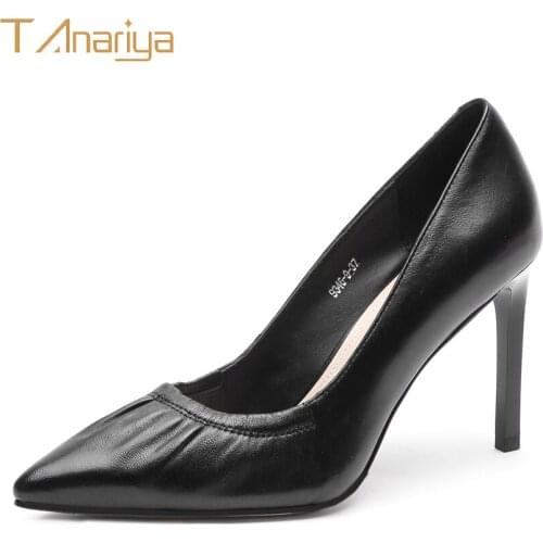Tanariya New Leather Sheepskin Shoes With Pointed Toes For Women Ladies High Heels Women Shoes Woman Thin Heels Genuine Leather