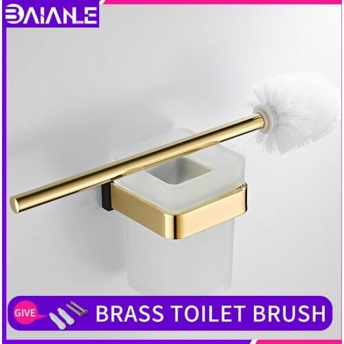 Bathroom toilet brush holder brass Brushed gold toilet brush rack wall storage shelf modern hygienic toilet brush accessories