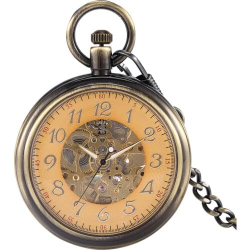 Vintage No Cover Automatic Mechanical Pocket Watch Man Arabic Numeral Dial Durable 30cm Thick Chain Necklace Female Pendant Hour