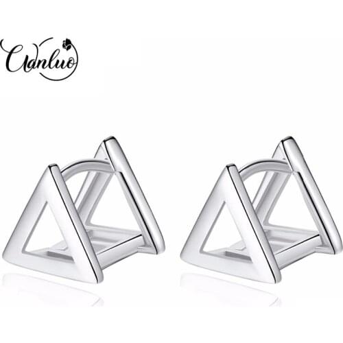 WL 100% S925 Triangle Shape Hollow Stud Earrings with Double Side Geometric 925 Sterling Silver Earring for Women Fine Jewelry