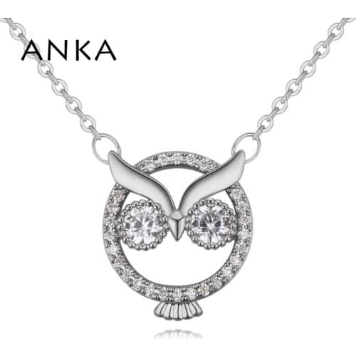 ANKA brand luxury jewelry necklace for women small cute owl shape pendant fashion micro paved zircon necklace wedding #26131
