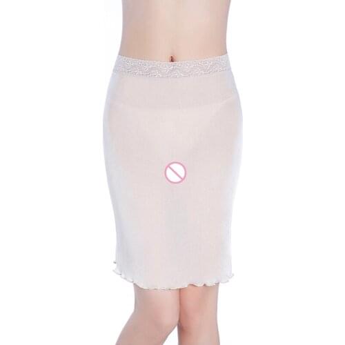2019 Summer Ladies Skirt Bottoming Silk Knit Lace Solid Color Skirt Silk Anti-Lighting Lining Breathable Skirt Nightdress K019