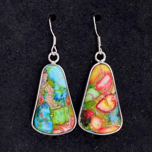 1pair Natural Stone Turquoise Earrings for Women Multi-color Edging Jwellery DIY Jewelry Making Accessories Irregular Trapezoid