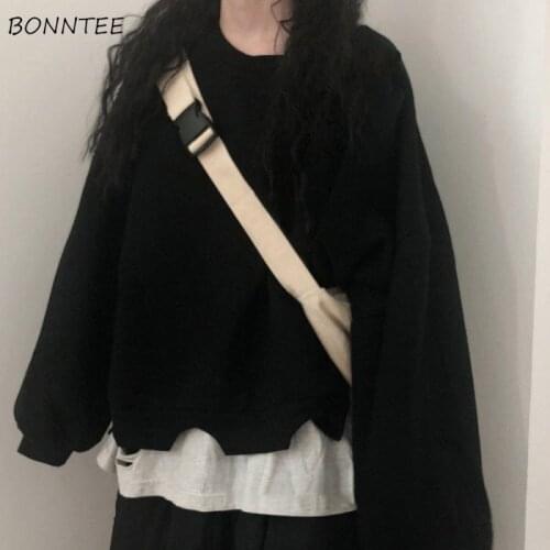 Hoodies Women Autumn Fake two Pieces Oversize Long Sleeve Plus Velvet Thicken O-neck Couples BF Simple Chic Leisure Korean Style