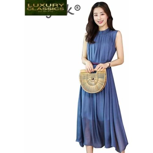 Real Summer Dress 100% Silk Dress Women Clothes 2021 Vintage Ladies Long Dresses Boho Elegant Vestidos Ropa Mujer 19228