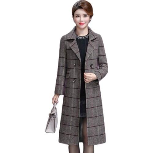 YUEY New Women Woolen Coat Long Pattern Plaid Pattern Cloak Warm Winter Outwear OL Slim A Shape Elegant Beautiful Coat Plus Size