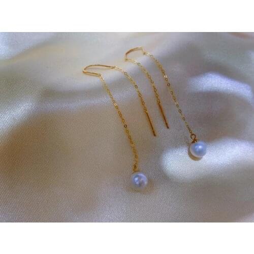 Real 18K Gold AU750 6-7MM Akoya Southsea White Color Round Pearl Earrings Nice Party Wedding Women Female Girl Gift