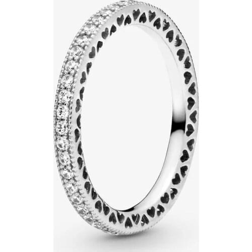 100% Real 925 Sterling Silver Rings for Women Sparkling & Hearts Ring S925 Fine Jewelry Wedding Party Gift Bague Femme