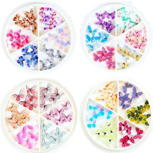 120Pcs 3D Acrylic Butterfly Charms Nails 24Colors Butterfly Nails 4Pcs Storage Case Accessories Nail Art Decoration DIY Crafting