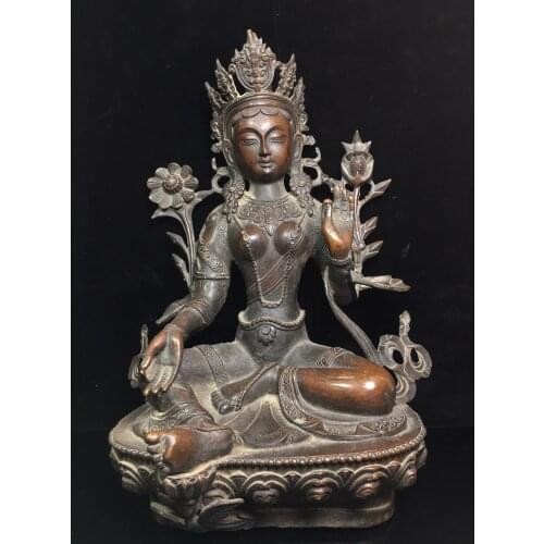 14"Chinese temple collection Old Bronze Cinnabar Lacquer Longevity Buddha Sitting Buddha Lotus Terrace Ornaments Town House