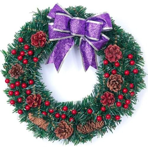 40cm Christmas Wreath Hanging Front Door Wall Tree Ornament with Artificial Pine Garland for Party Decoration