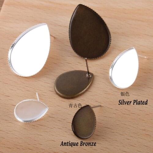 500pcs tear drop bezel blank earrings pins 10x14mm 13x18mm 18x25mm stud earring base cabochon settings jewelry blanks findings