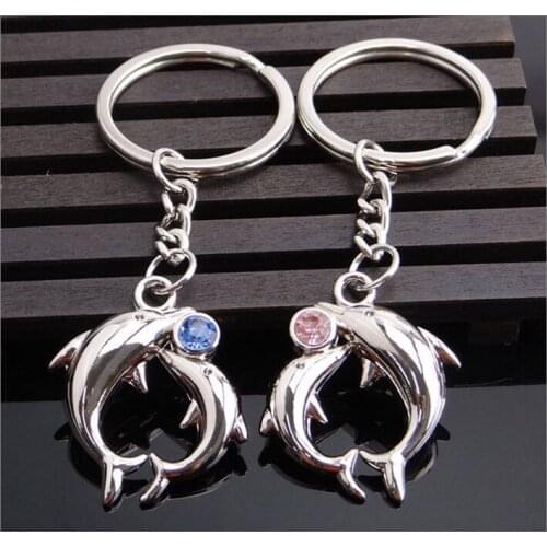 FREE SHIPPING by FEDEX 100pairs/lot Wholesale Zinc Alloy Dolphin Keychain Metal Keyring For Lovers as Wedding Gift
