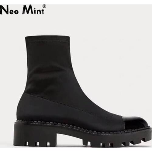 2021 Spring Women Chunky Platform Boots Slim Stretch Lycra Sock Boots Ankle Boots for Women Brand Designer Winter Shoes Woman