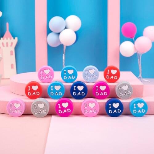 Sunrony 10pcs I Love Dad Silicone Beads Round Baby Teething Beads DIY Pacifier Clips Bead Teething Toys Rodent Baby Products