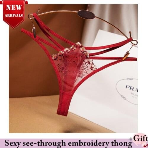 Women Sexy G-String Embroidered panties mesh gauze thong low waist seamless ultra-thin sexy seductive high-elastic sexy panties