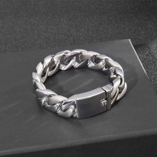 European and American Fashion Trend Stainless Steel Hip Hop Jewelry Domineering Thick Wide Chain Glossy Bracelet