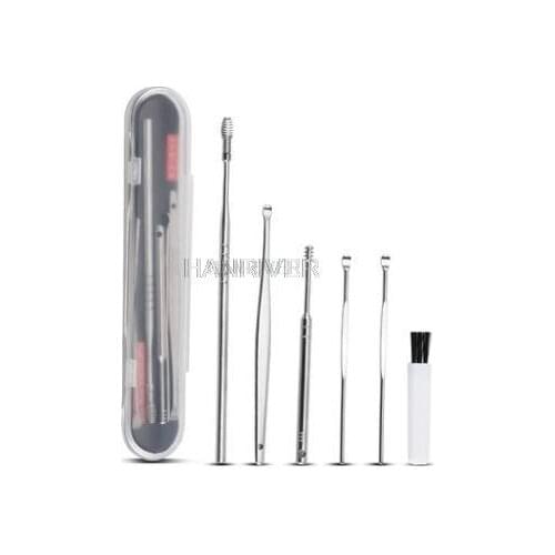 5PCS/Set Stainless Steel Ear Pick Ear Wax Curette Remover Ear Cleaner Spoon Spiral Ear Clean Tool