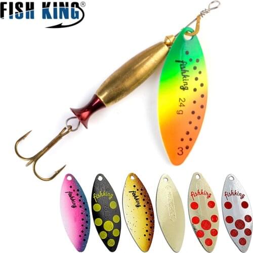 FISH KING 1PC 18g 24g Arttificial Willow Spinner Lure Hard Bait Metal Fishing Lure With Treble Hooks Pike Bass Long Cast
