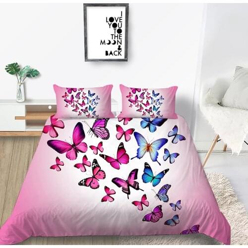 Butterflies Bedding Set Girls Creative Beautiful Duvet Cover Queen Pink King Twin Full Single Double Unique Design Bed Set