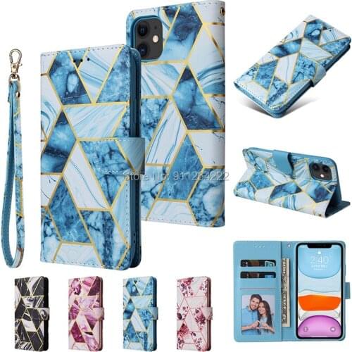 For iPhone 12 11 Pro XS XR XS Max 7 8 6 6S Plus Case Leather Flip Wallet Bronzing Marbling Card Slot Cover Magnetic Phone Bag