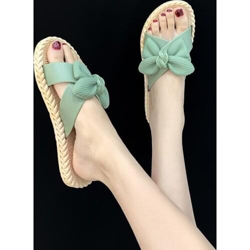 Summer Slippers Womens Outer Wear Flat 2021 New All-Match and Cute Bow Internet Celebrity Slippers Student Slippers for Women
