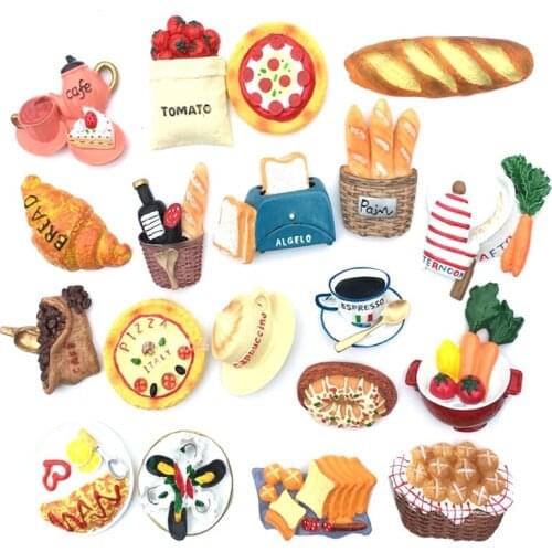 Fridge Magnet Resin Tape Magnetic Sticker European Delicious Cute Three-dimensional Food Bread Milk Coffee Ornament Gift Sticker